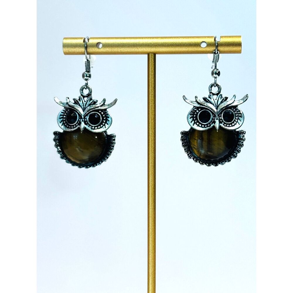 Tigers Eye Owl Drop Earrings